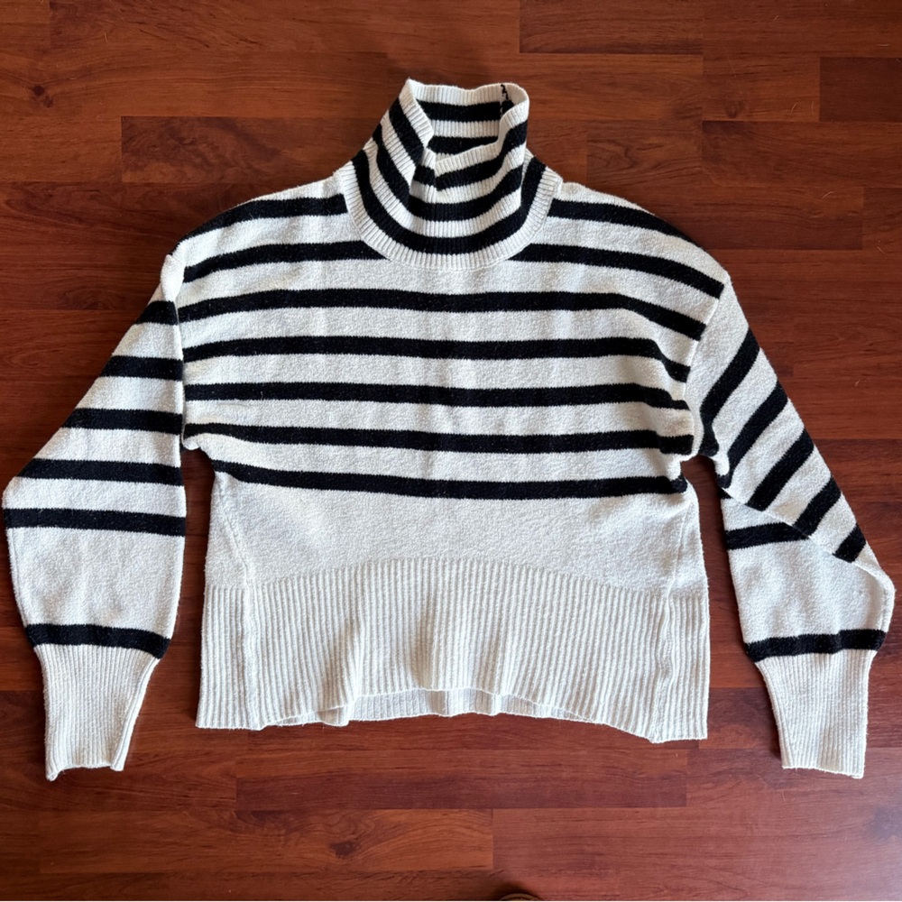 a new day Black and White Striped Turtleneck Sweater